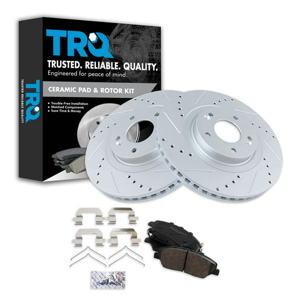 TRQ Front Performance Brake Pad & Rotor Kit Brake Pads Brake Rotors Set Ceramic Premium G-Coated Fits Select 2017-2018 Hyundai Santa Fe 2019 Santa Fe XL