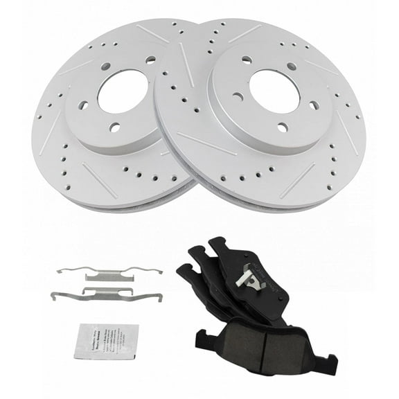 TRQ Front Performance Brake Pad & Rotor Kit Brake Pads Brake Rotors Set Ceramic Vented Premium G-Coated Fits Select 2011-2012 Ford Escape 2011 Mercury Mariner