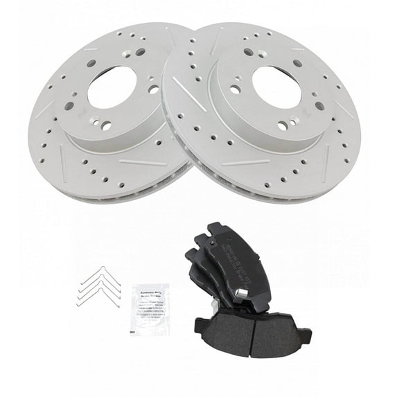 TRQ Front Performance Brake Pad & Rotor Kit Brake Pads Brake Rotors Set Semi-Metallic Fits Select 2002-2006 Acura RSX 2006-2011 Honda Civic 2011-2015 CR-Z