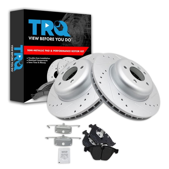 TRQ Front Performance Brake Pad & Rotor Kit Brake Pads Brake Rotors Set Semi-Metallic Fits Select 2008-2010 BMW 535i 2004-2005 545i 2006-2010 550i 645Ci 650i