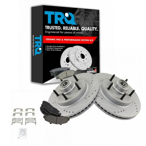 TRQ Front Performance Brake Pad & Rotor Kit Brake Pads Brake Rotors Set Semi-Metallic Premium G-Coated Fits Select 1997-1999 Ford F-150