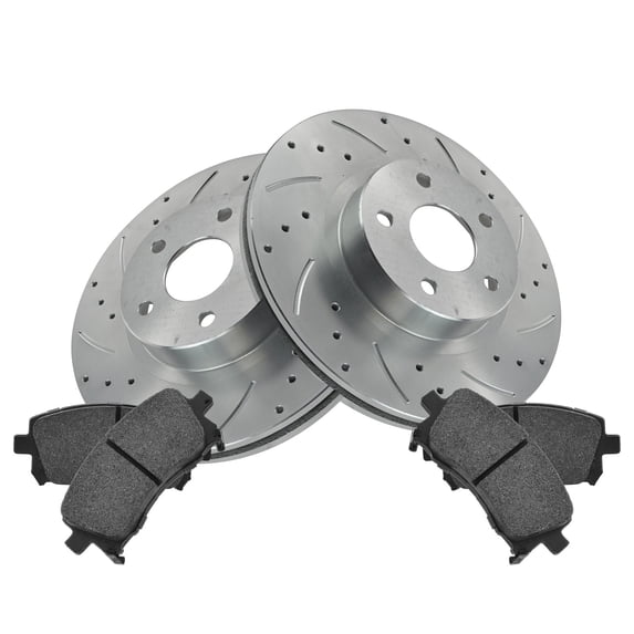 TRQ Front Performance Brake Pad & Rotor Kit Brake Pads Brake Rotors Set Semi-Metallic Premium G-Coated Fits Select 1998-2002 Subaru Forester 1998-2001 Impreza 1997-2002 Legacy 2000 Outback
