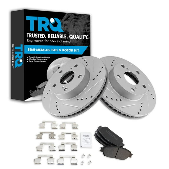 TRQ Front Performance Brake Pad & Rotor Kit Brake Pads Brake Rotors Set Semi-Metallic Premium G-Coated Fits Select 2005-2015 Toyota Tacoma