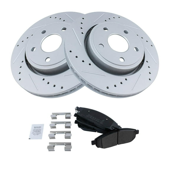 TRQ Front Performance Brake Pad & Rotor Kit Brake Pads Brake Rotors Set Semi-Metallic Premium G-Coated Fits Select 2006-2010 Jeep Commander 2005-2010 Grand Cherokee