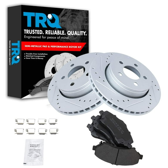 TRQ Front Performance Brake Pad & Rotor Kit Brake Pads Brake Rotors Set Semi-Metallic Premium G-Coated Fits Select 2007-2011 Dodge Nitro 2008-2012 Jeep Liberty