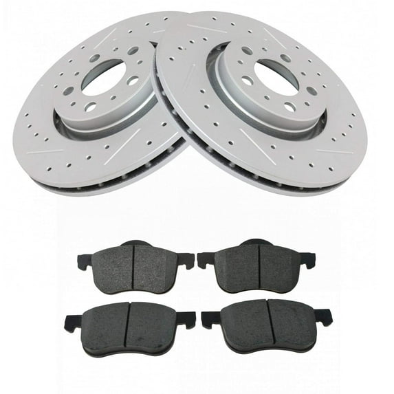 TRQ Front Performance Brake Pad & Rotor Kit Brake Pads Brake Rotors Set Semi-Metallic Premium G-Coated Fits Select 2008-2009 Volvo S60 2004-2006 V70