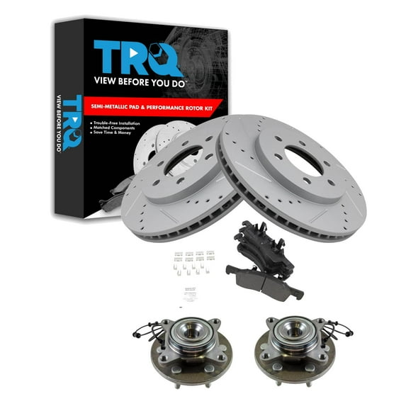 TRQ Front Performance Brake Pad & Rotor Kit Brake Pads Brake Rotors Set Wheel Hub Bearing Assembly Semi-Metallic Premium G-Coated Fits Select 2003-2006 Ford Expedition Lincoln Navigator