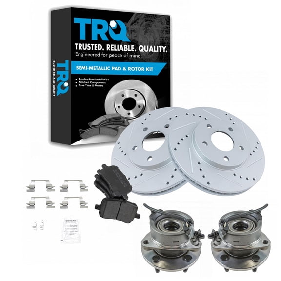 TRQ Front Performance Brake Pad & Rotor Kit Brake Pads Brake Rotors Set Wheel Hub Bearing Assembly Semi-Metallic Premium G-Coated Fits Select 2006-2011 Chevrolet HHR