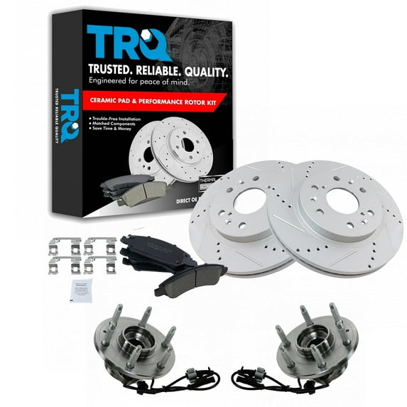 TRQ Front Performance Brake Rotor Ceramic Pad & Wheel Bearing Kit w/Chemicals BKA17718 Fits select: 2009-2013 CHEVROLET SILVERADO, 2008-2013 GMC SIERRA