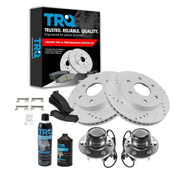 TRQ Front Performance Brake Rotor Ceramic Pad & Wheel Bearings Kit w/Chemicals BKA15739 Fits select: 1999-2004,2007 CHEVROLET SILVERADO