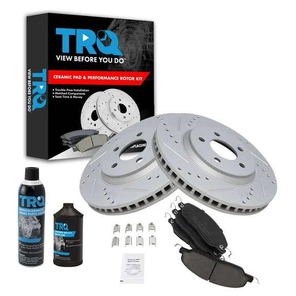TRQ Front Performance Brake Rotor Coated & Ceramic Pad Kit w/Chemicals BKA15644 Fits select: 2005-2014 FORD MUSTANG