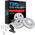 thumbnail image 1 of TRQ Front Performance Brake Rotor Drilled Slotted Coated & Ceramic Pad Kit, 1 of 5