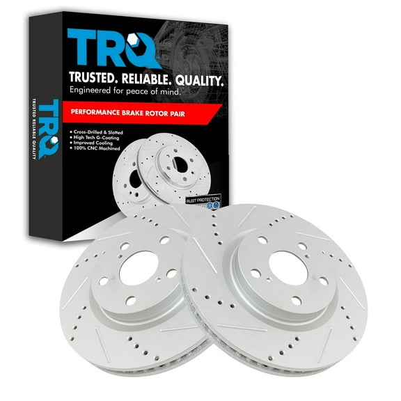 TRQ Front Performance Brake Rotor Drilled Slotted Pair for 2008-2016 Avalon / 2007-2017 Camry / 2013-2017 ES300h / 2007-2017 ES350 / 2009-2013 Matrix / 2006-2017 Rav4 / 2011-2016 tC / 2009-2010 Vibe