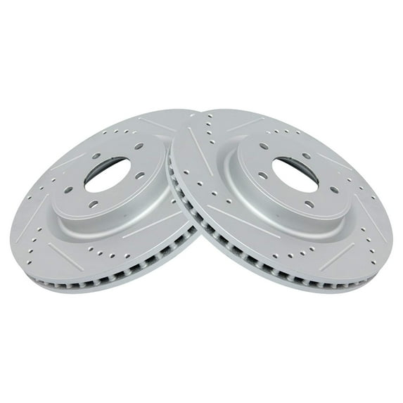 TRQ Front Performance Brake Rotor Drilled Slotted Pair Set for 2013 JX35 / 2015-2018 Murano / 2013-2018 Pathfinder / 2014-2018 Q50 / 2017-2018 Q60 / 2016-2017 QX50 / 2014-2018 QX60