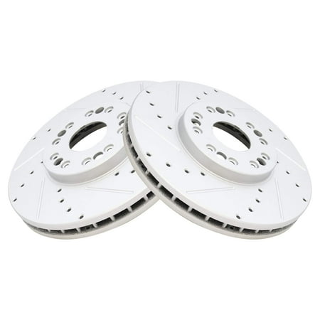 TRQ Front Performance Brake Rotor Drilled Slotted Pair Set for Lexus GS300 / GS400 / GS430 / IS300 / LS400 / SC300 / SC400 / SC430