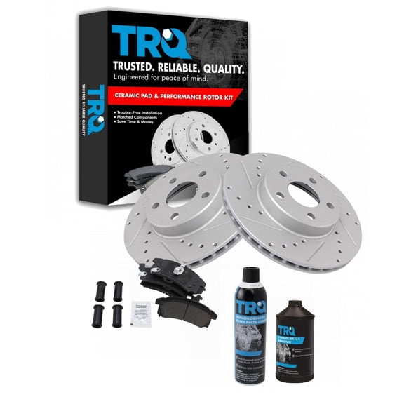 TRQ Front Performance & Brake Rotor & Metallic Pad Kit w/Chemicals BKA16830 Fits select: 1996-2005 CHEVROLET CAVALIER, 1995-2005 PONTIAC SUNFIRE