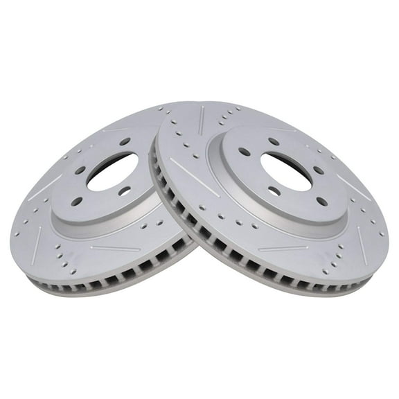 TRQ Front Performance Brake Rotors Set Premium G-Coated Cross Drilled & Slotted Fits Select 2005-2014 Ford Mustang