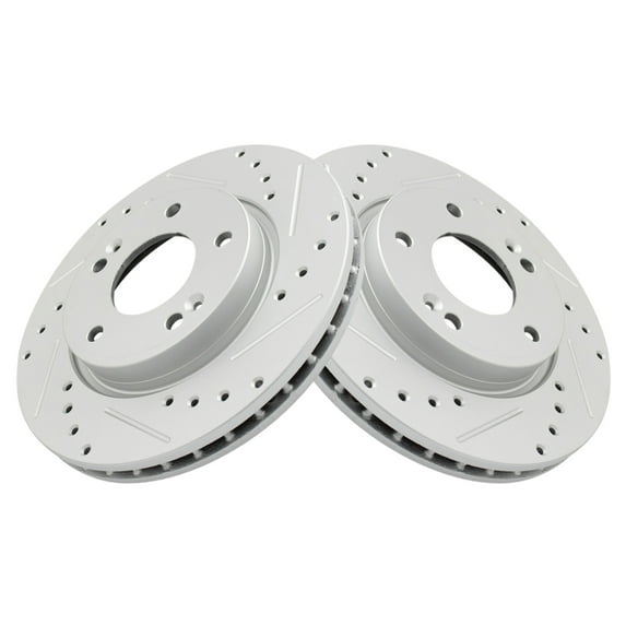 TRQ Front Performance Brake Rotors Set Premium G-Coated Cross Drilled & Slotted Fits Select 2007-2010 Hyundai Elantra