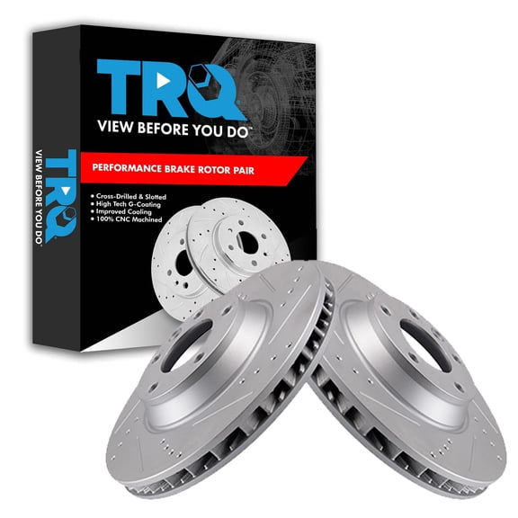TRQ Front Performance Brake Rotors Set Premium G-Coated Cross Drilled & Slotted Fits Select 2007-2015 Audi Q7 2003-2013 Porsche Cayenne 2004-2010 Volkswagen Touareg