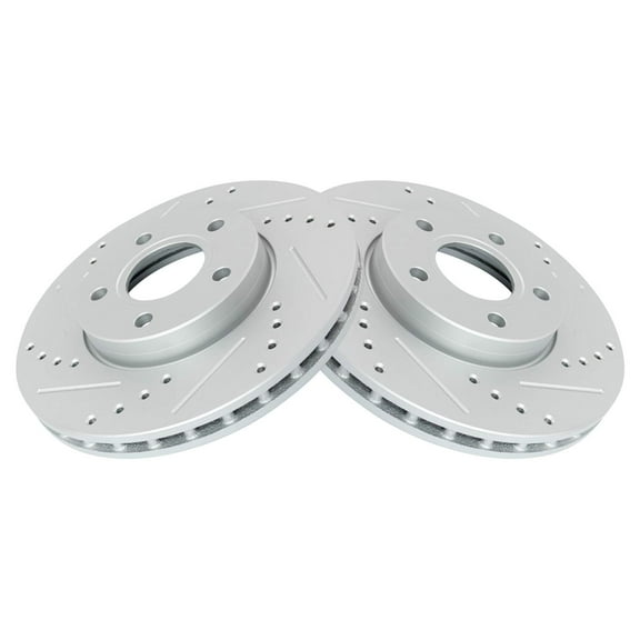 TRQ Front Performance Brake Rotors Set Premium G-Coated Cross Drilled & Slotted Fits Select 2013-2018 Ford C-Max 2012-2018 Focus 2012-2013 Volvo C30 2010-2013 C70 2004-2011 S40 2005-2011 V50