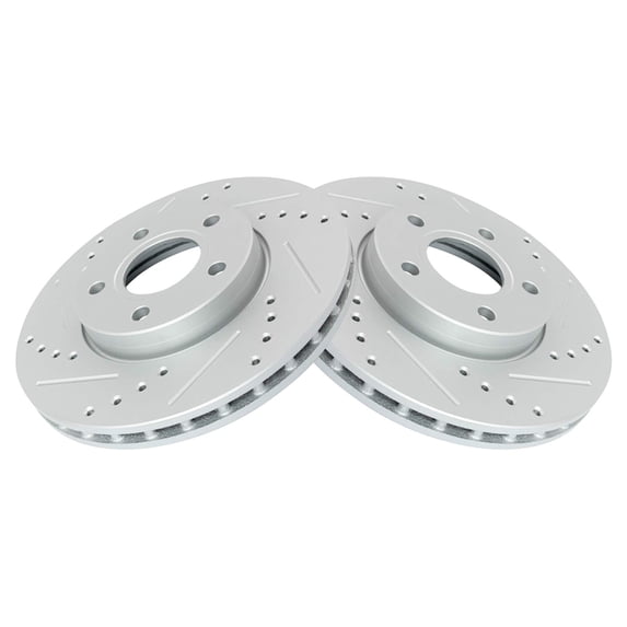 TRQ Front Performance Brake Rotors Set Premium G-Coated Cross Drilled & Slotted Fits Select 2013-2018 Ford C-Max 2012-2018 Focus 2012-2013 Volvo C30 2010-2013 C70 2004-2011 S40 2005-2011 V50
