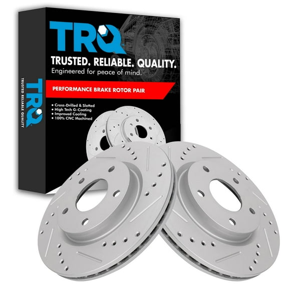 TRQ Front Performance Brake Rotors Set Premium G-Coated Cross Drilled & Slotted Fits Select 2013-2019 Nissan Sentra