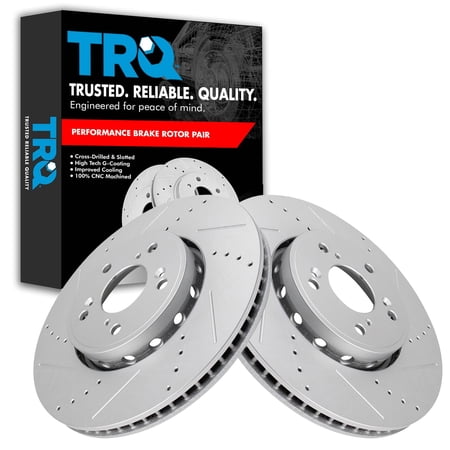 TRQ Front Performance Brake Rotors Set Premium G-Coated Cross Drilled & Slotted Fits Select 2016 Acura ILX 2013-2018 RDX