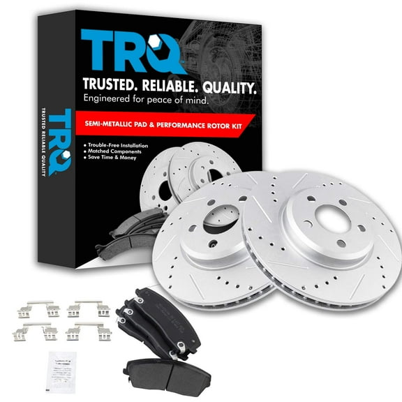 TRQ Front Performance Drilled & Slotted Brake Rotor & Posi Metallic Pad Set