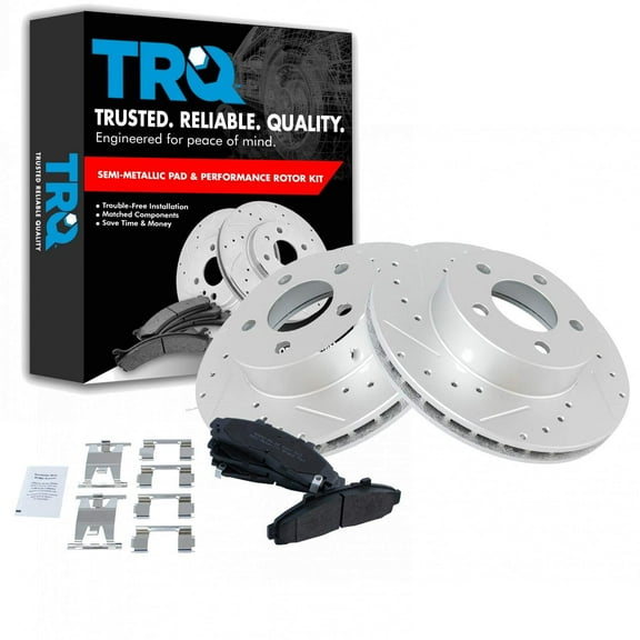 TRQ Front Performance Drilled & Slotted Brake Rotor & Posi Metallic Pad Set