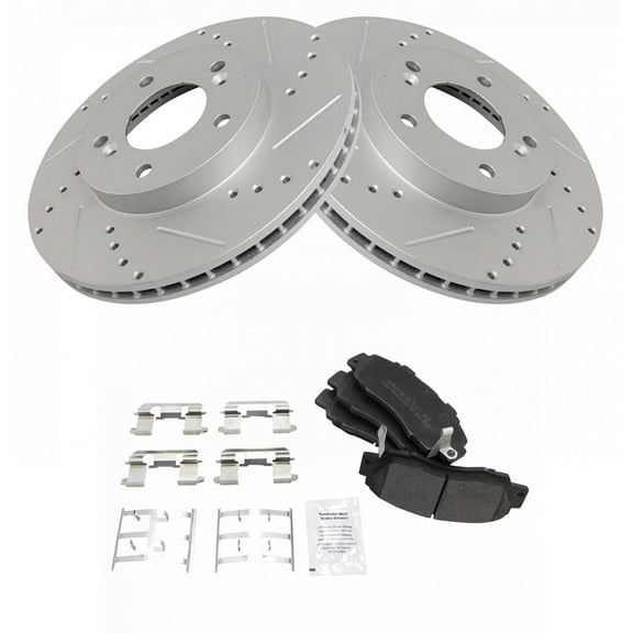 TRQ Front Performance Drilled & Slotted Brake Rotor & Posi Metallic Pad Set
