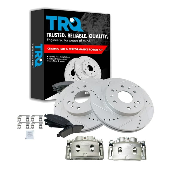 TRQ Front Performance Rotor, Ceramic Pad & Calipers Fits Select Chevy Van Truck SUV