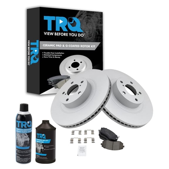TRQ Front Posi Ceramic Brake Pad & G-Coated Rotor Kit w/Chemicals for Subaru BKA16987 Fits select: 2008-2012 SUBARU OUTBACK, 2009-2010 SUBARU FORESTER