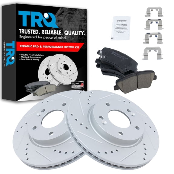 TRQ Performance Front Brake Pad & Rotor Set Ceramic Coated Drilled Rotors Fits 11-16 Hyundai Elantra 13-16 Elantra Coupe GT 12-16 Veloster 14-16 Kia Forte Forte Koup 15-16 Forte5