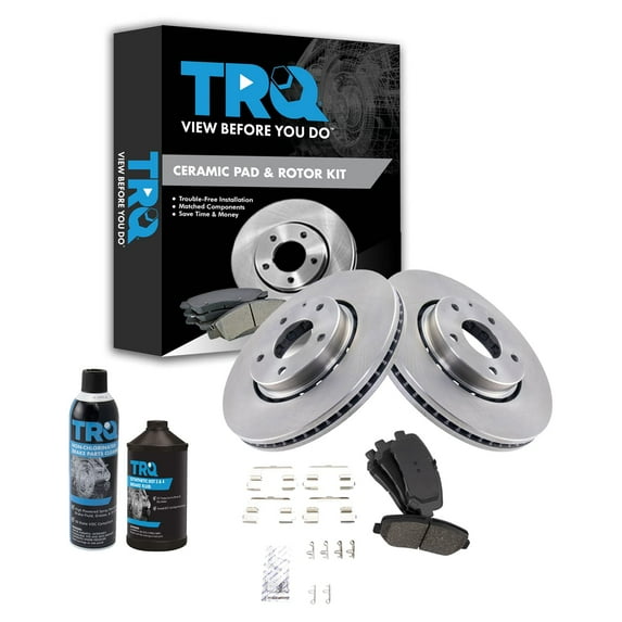 TRQ Front Posi Ceramic Brake Pad & Rotor Disc Kit w/Chemicals for Mazda CX-5 BKA16700
