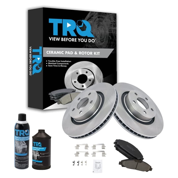 TRQ Front Posi Ceramic Disc Brake Pad & Rotor Kit w/Chemicals for Ford Mustang BKA15607