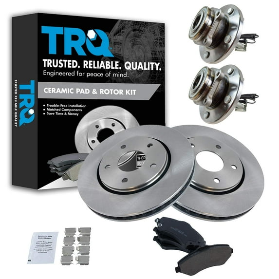 TRQ Front Posi Ceramic Disc Brake Pad Rotor & Wheel Hub Bearing Kit Fits Select Dodge VW