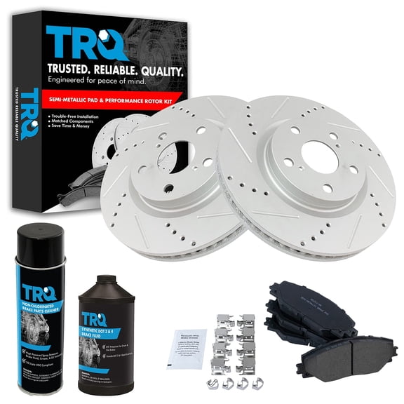 TRQ Front Posi Semi-Metallic Brake Pad & Performance Drilled Slotted Rotor Kit BKA18835