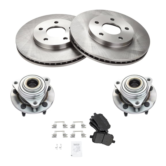 TRQ Front Brake Pad & Rotor Kit Brake Pads Brake Rotor Wheel Hub Bearing Assembly Semi-Metallic Fits Select 2006-2008 Chevrolet HHR