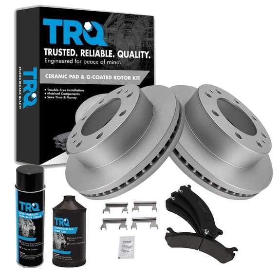 TRQ Front Premium Ceramic Brake Pad & Coated Rotor Kit w/Chemicals for GM Truck BKA23960