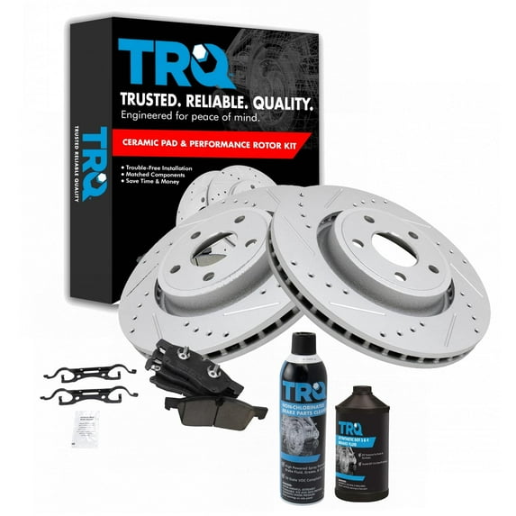 TRQ Front Premium Ceramic Brake Pad Performance Rotor Kit w/Chemicals BKA16005
