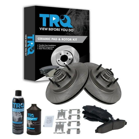 TRQ Front Premium Ceramic Brake Pad & Rotor Kit w/Chemicals for Ford F150 Truck BKA15843