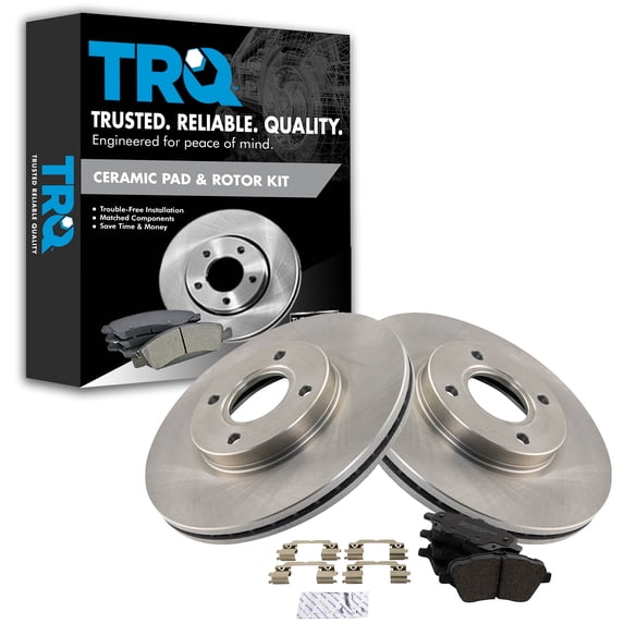 TRQ Front Brake Pad & Rotor Kit Brake Pads Brake Rotor Ceramic Fits Select 2014-2018 Ford Fiesta