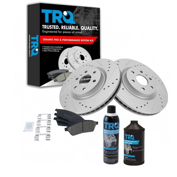 TRQ Front Premium Posi Ceramic Disc Brake Pad & G-Coated Rotor Kit w/ Chemicals BKA18637