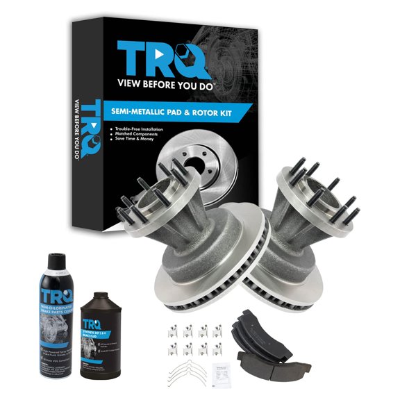 TRQ Front Premium Semi Metallic Disc Brake Pad Rotor Kit w/Chemicals BKA16634