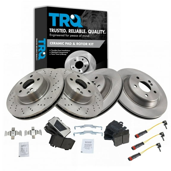 TRQ Front and Rear Brake Pad & Rotor Kit Brake Pad Wear Sensor Brake Pads Brake Rotor Ceramic Fits Select 2000-2002 Mercedes-Benz CL500 S430 2001-2002 S500
