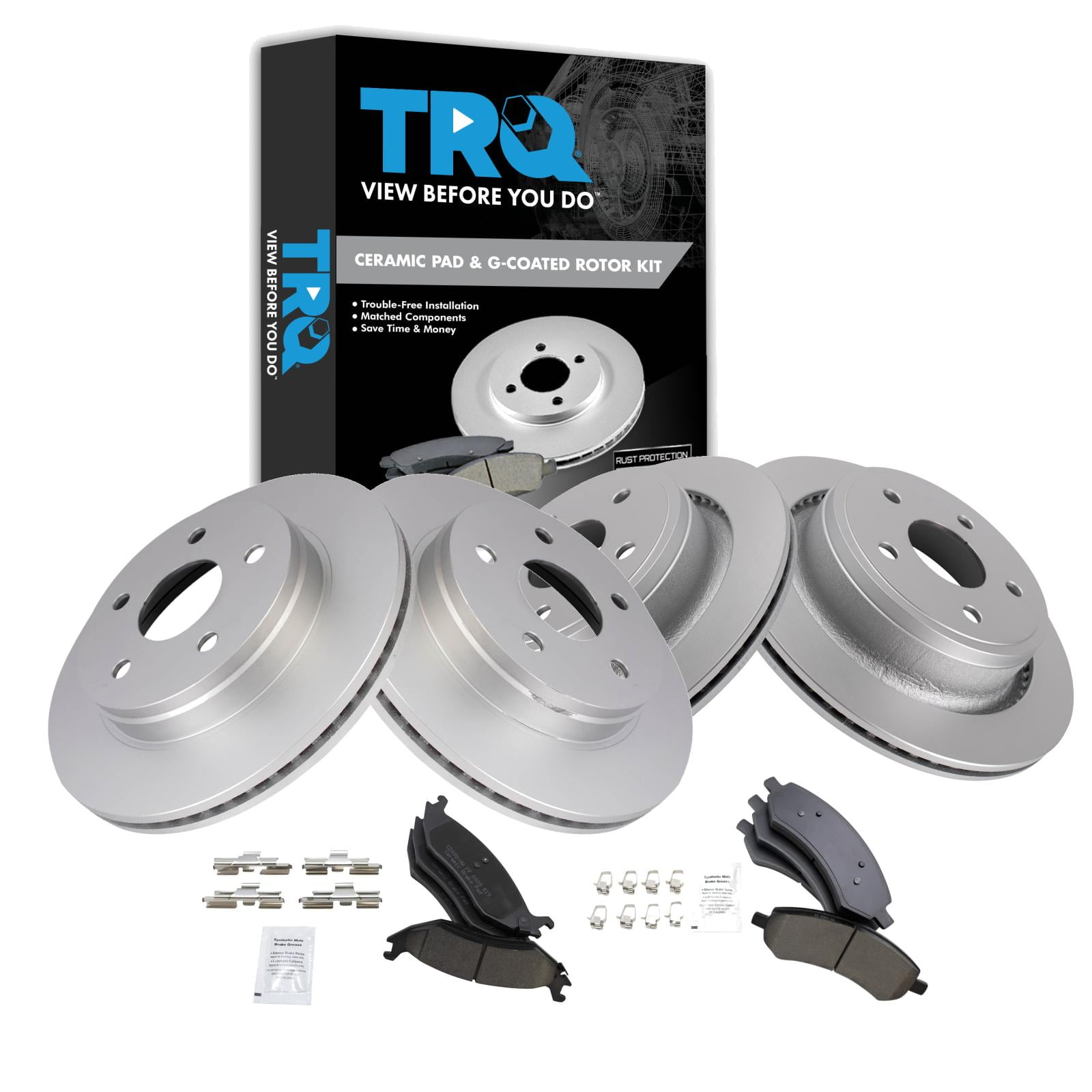 TRQ Front and Rear Brake Pad & Rotor Kit Brake Pads Brake Rotor Ceramic ...