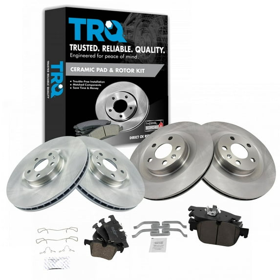 TRQ Front and Rear Brake Pad & Rotor Kit Brake Pads Brake Rotor Ceramic Fits Select 2019 Volvo S60 2017-2019 S90 V60 2018-2019 V90 V90 Cross Country XC60 2016-2019 XC90