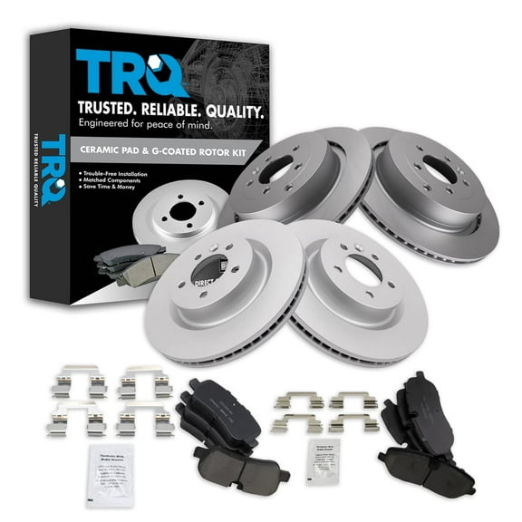 TRQ Front and Rear Brake Pad & Rotor Kit Brake Pads Brake Rotor Ceramic Premium G-Coated Fits Select 2005-2009 Land Rover LR3 2006-2009 Range Rover Sport