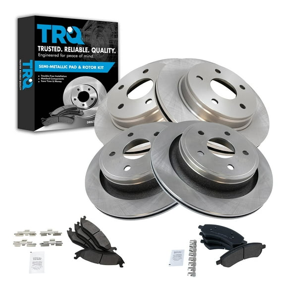 TRQ Front and Rear Brake Pad & Rotor Kit Brake Pads Brake Rotor Semi-Metallic Fits Select 2007-2009 Chrysler Aspen Dodge Durango 2009-2010 Ram 1500 2011-2018 Ram 1500 2019 1500 Classic