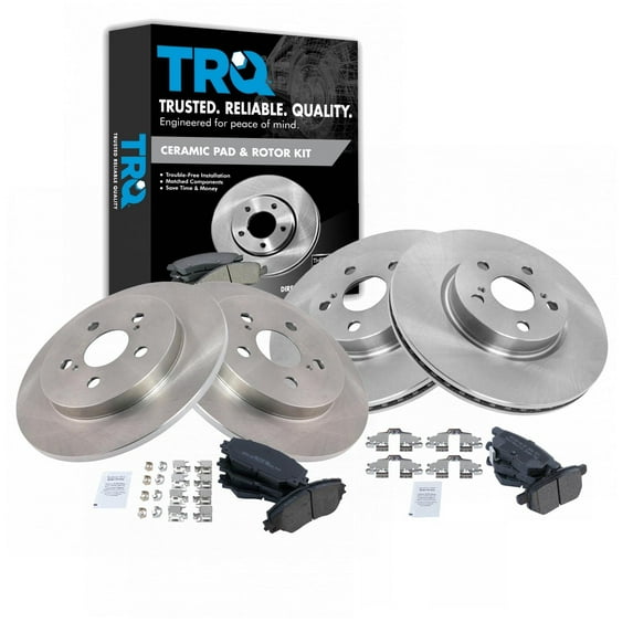 TRQ Front and Rear Brake Pad & Rotor Kit Brake Pads Brake Rotor Semi-Metallic Fits Select 2009-2010 Pontiac Vibe 2014-2019 Toyota Corolla 2009-2013 Matrix